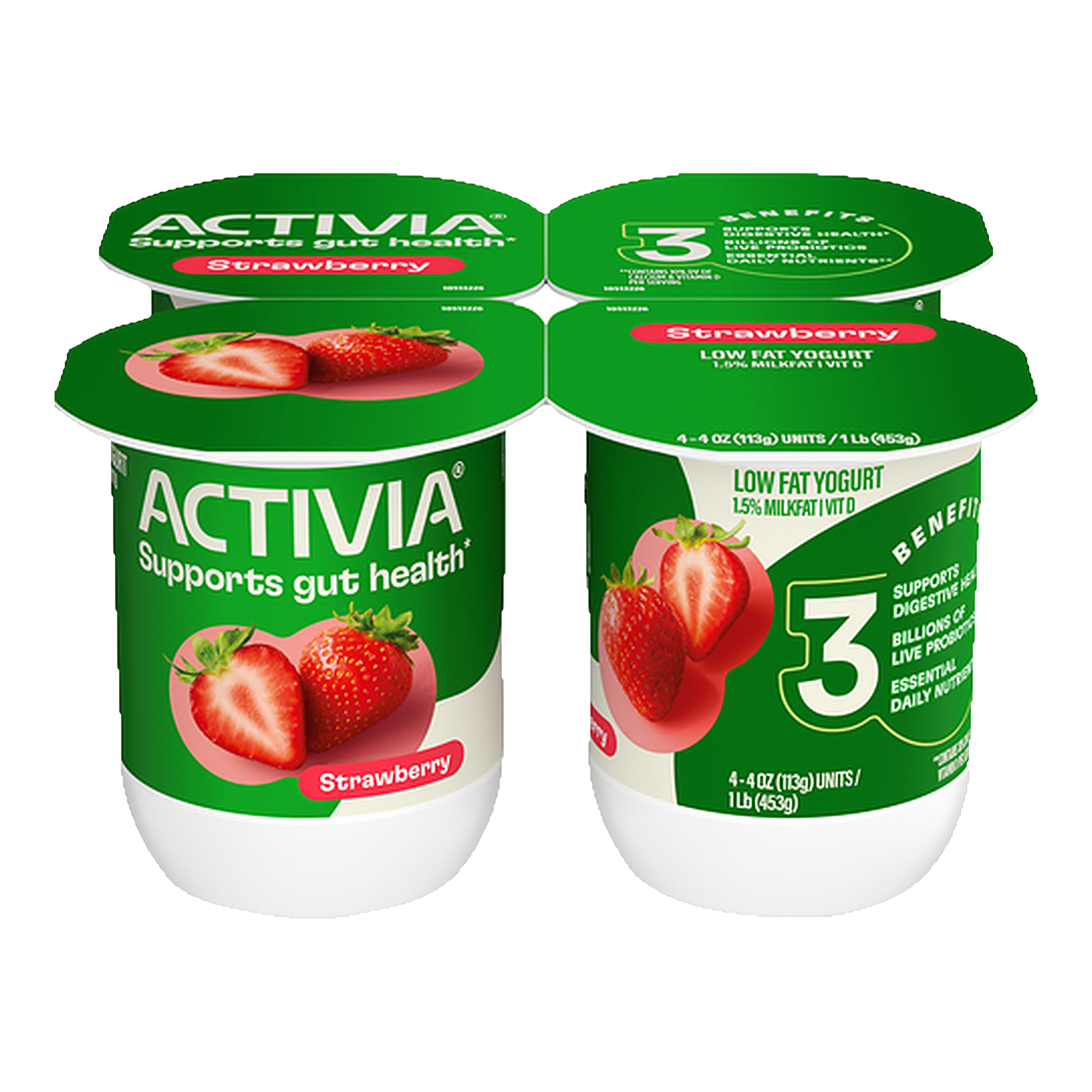 Activia Strawberry Probiotic Lowfat Yogurt, 4 Pack