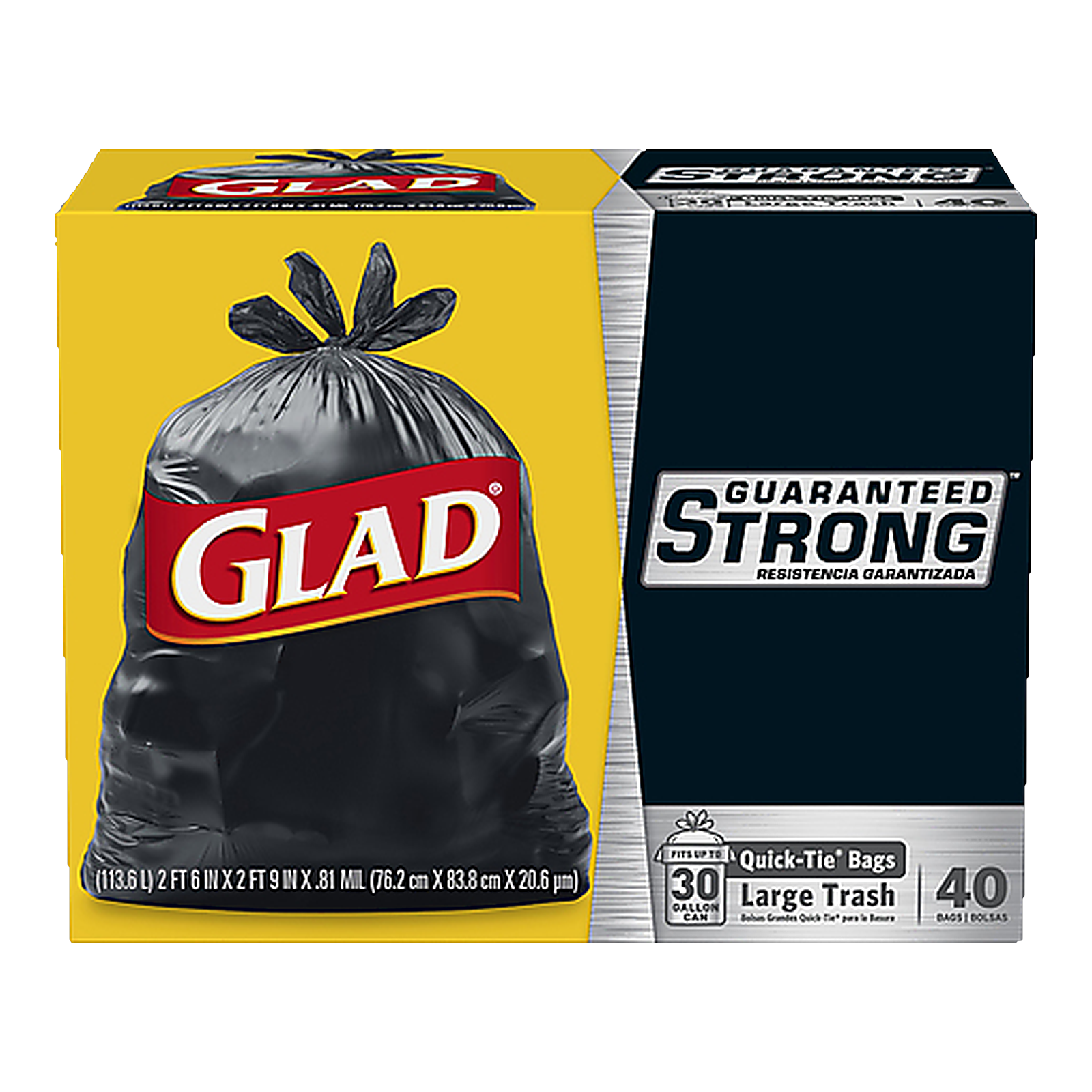 Glad Quick-Tie Large Trash Bags 30 Gallon, 40 Count